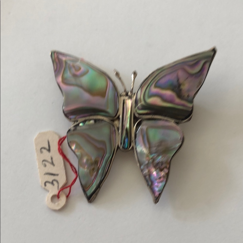 Sterling Silver Abalone butterfly brooch Pin Mexican Brooch Taxco New Old Stock